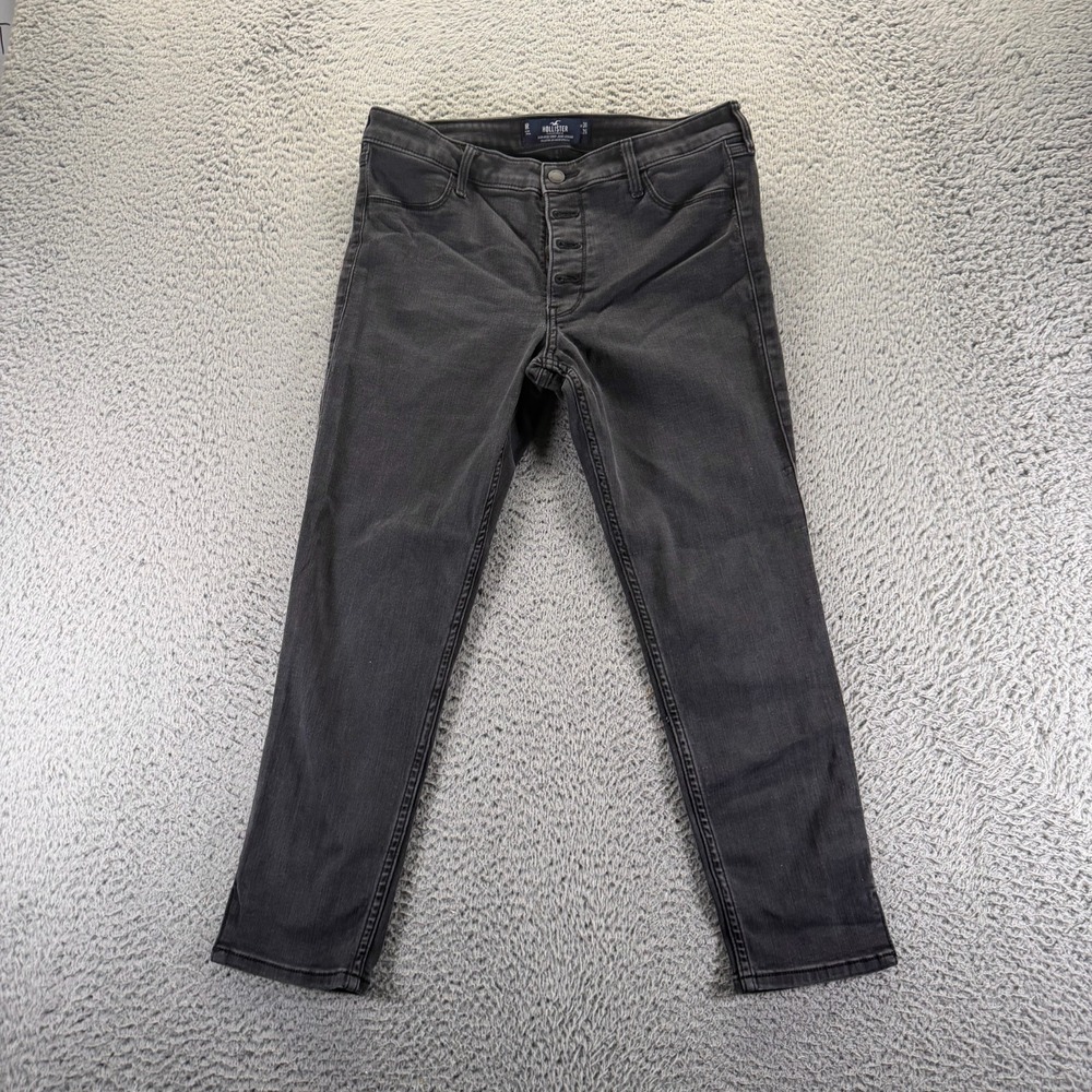 Hollister Jeans Womens 1 Black Cotton Denim Cropped Jegging Stretch Button Fly